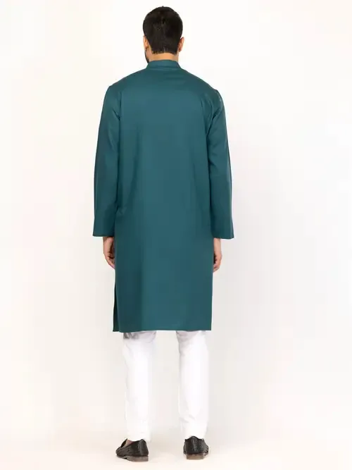 Teal Erri Embroidered Cotton Panjabi Pajama Set